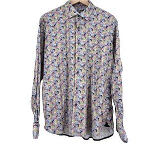 Visconti Black button down shirt men’s XL multicolored print geometric abstract